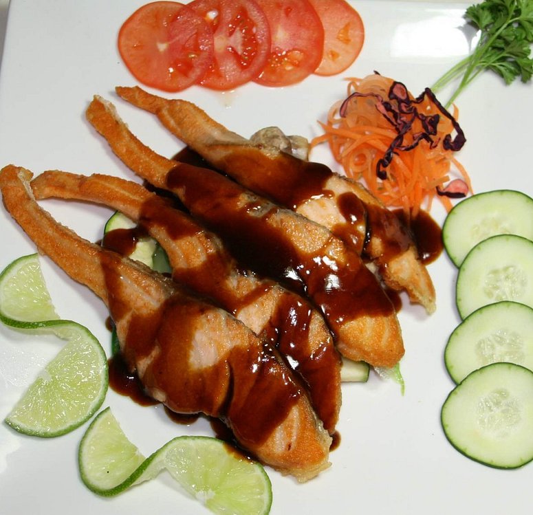 Sliced Salmon Fillet with Brown Sauce